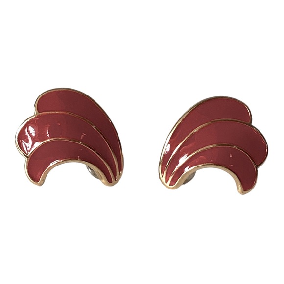 Napier Gold Tone Curved Wing Style Red Enamel Inlay Post Earrings Vintage EUC - Picture 6 of 7